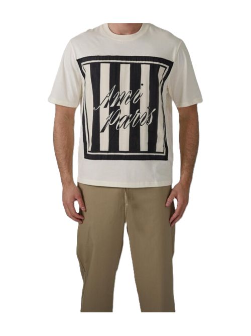 AMI PARIS FRONT LOGO T-SHIRT crema e nero Ami Paris | UTS395.7261360 WHITE CREAM/BLACK